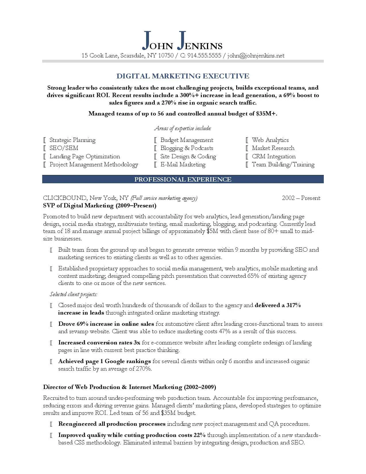 Sample resume for marketing and communications director