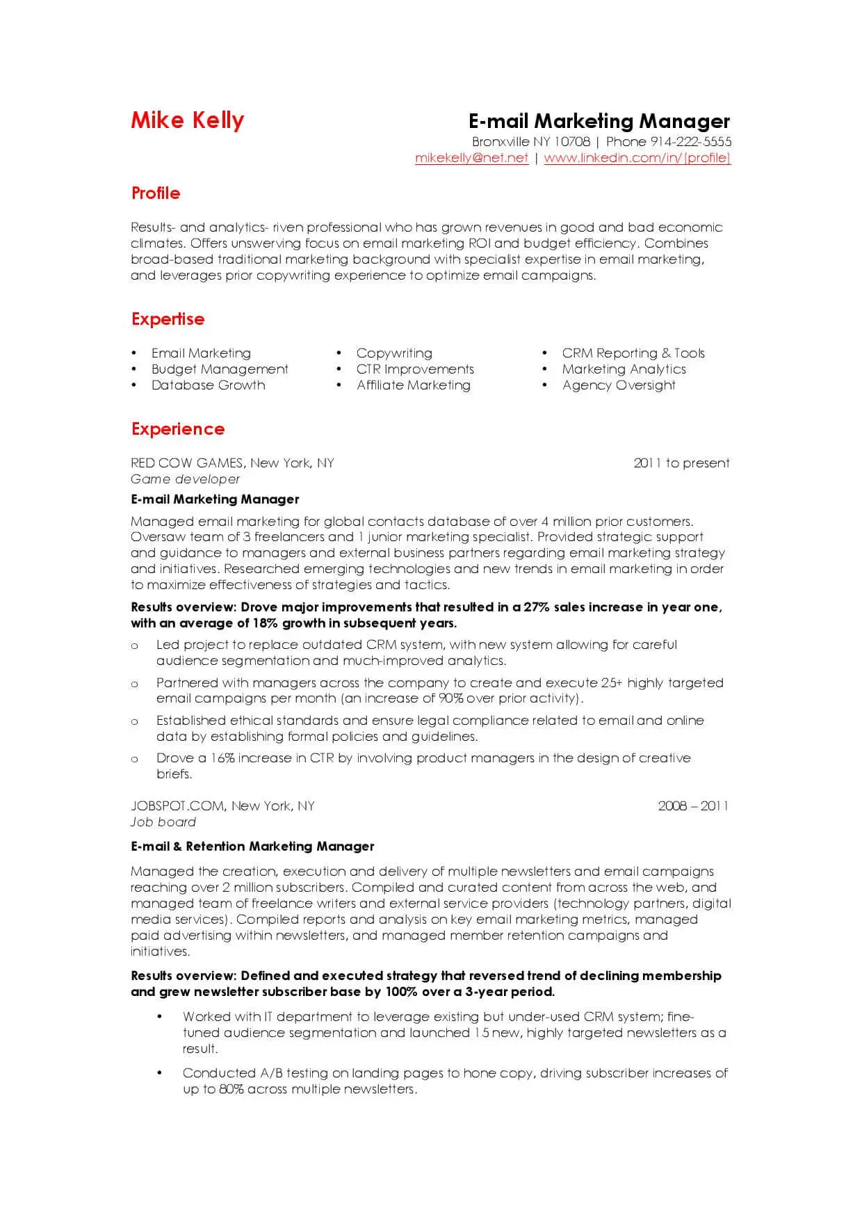 Excellent marketing resume examples