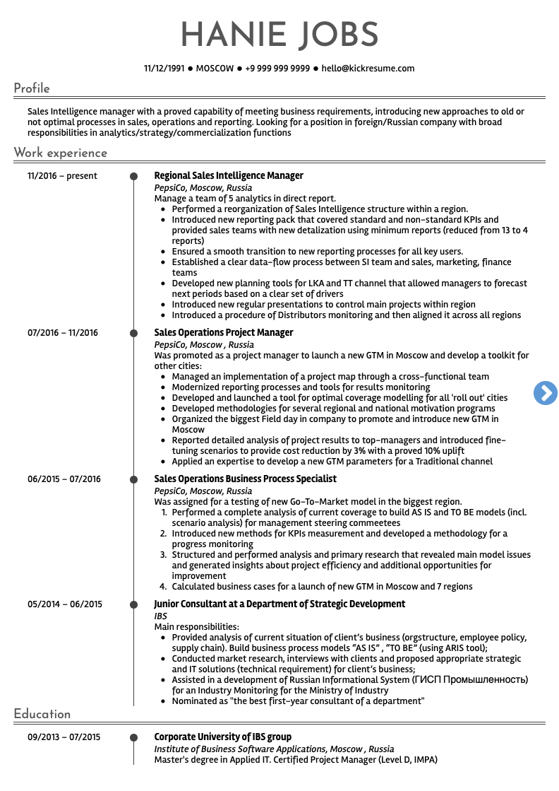 Sample resume for sales lady position