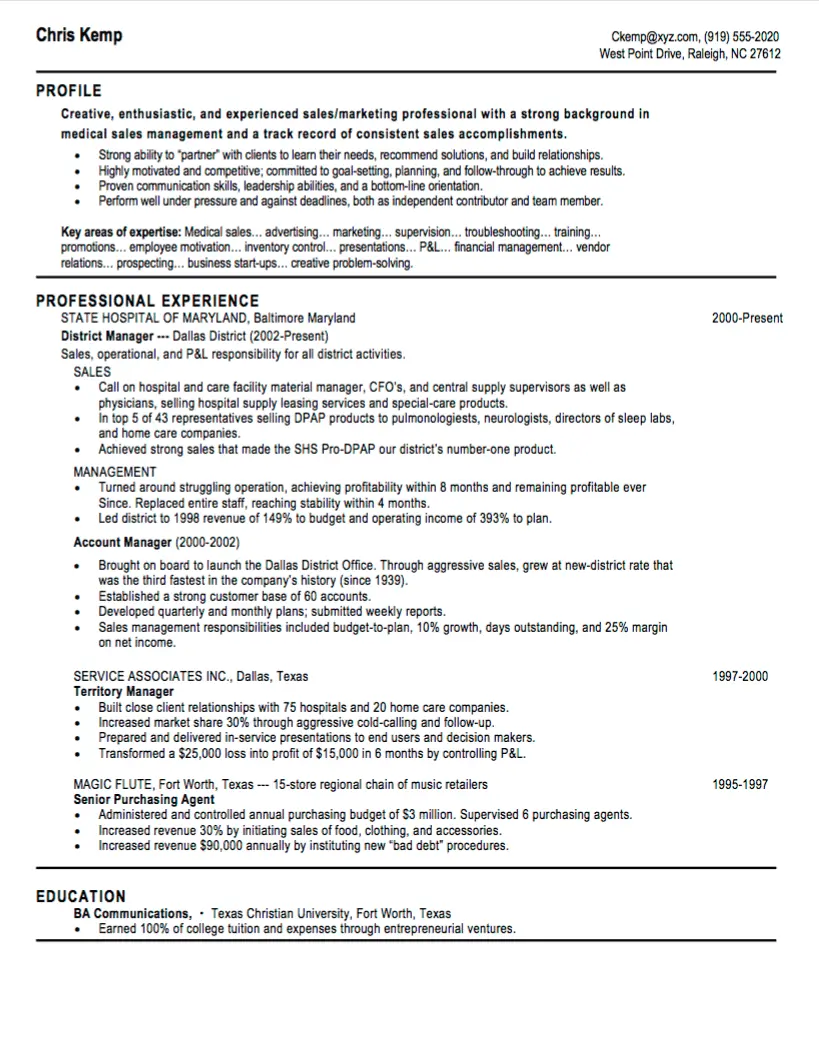 my resume for medical sales