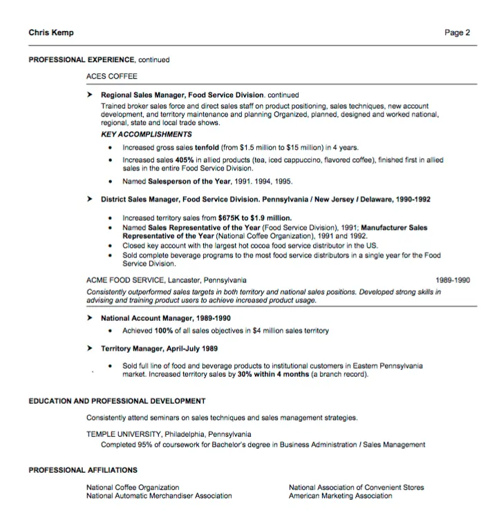 Division manager resume bullets