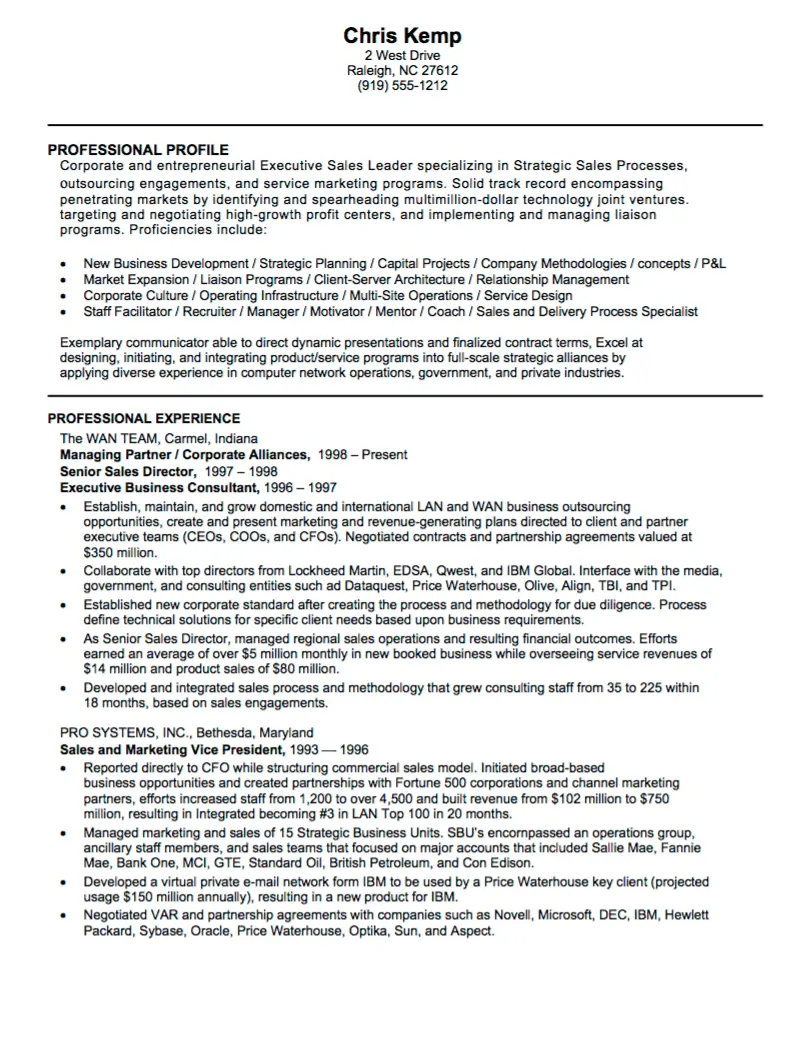 resume for technology sales