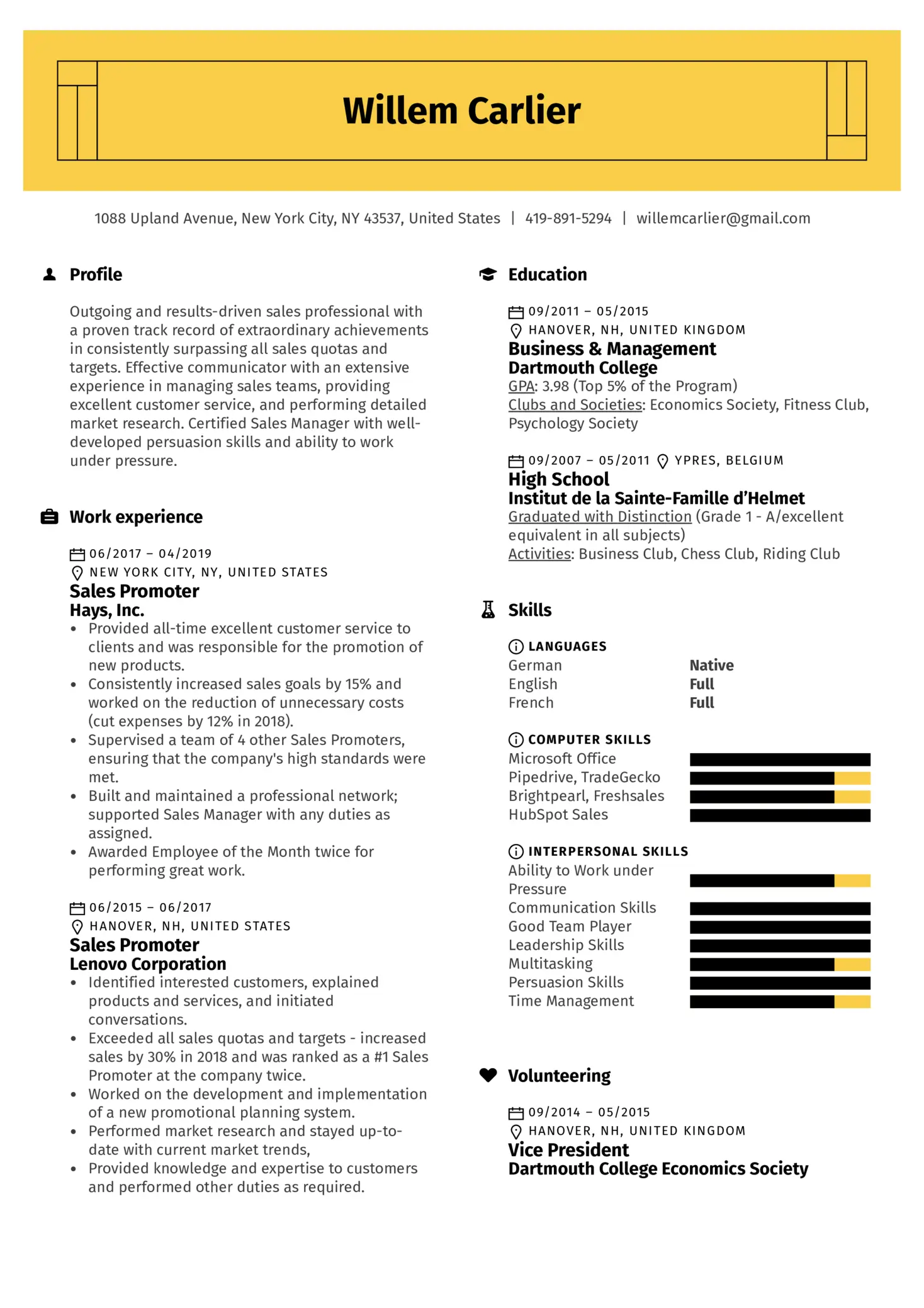 sales promoter resume sample