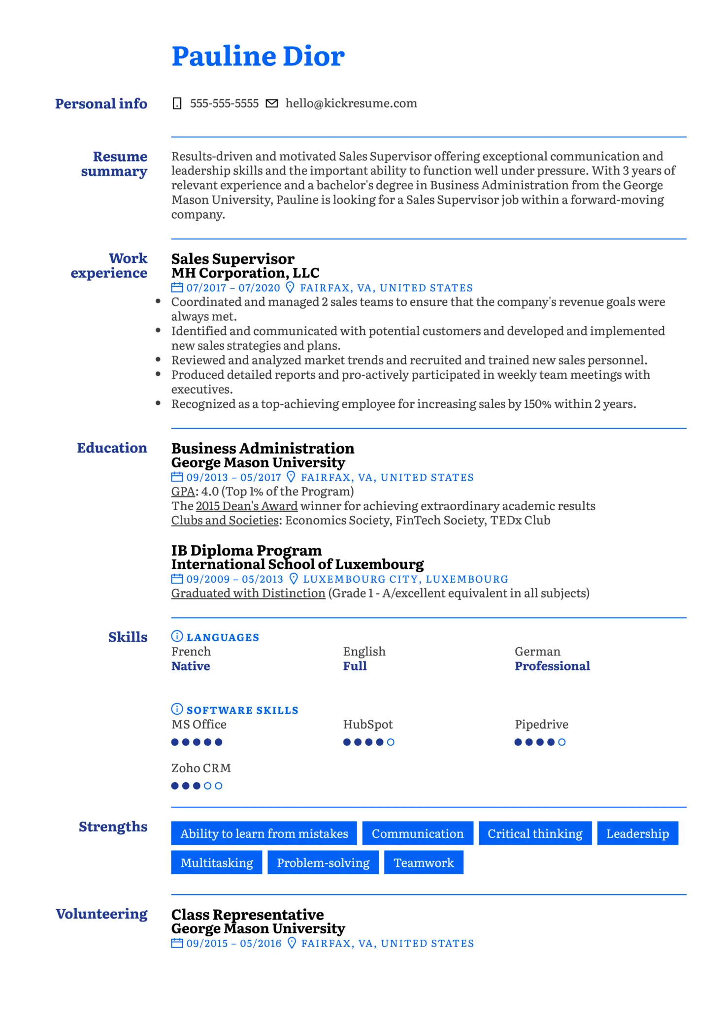 sales supervisor resume sample