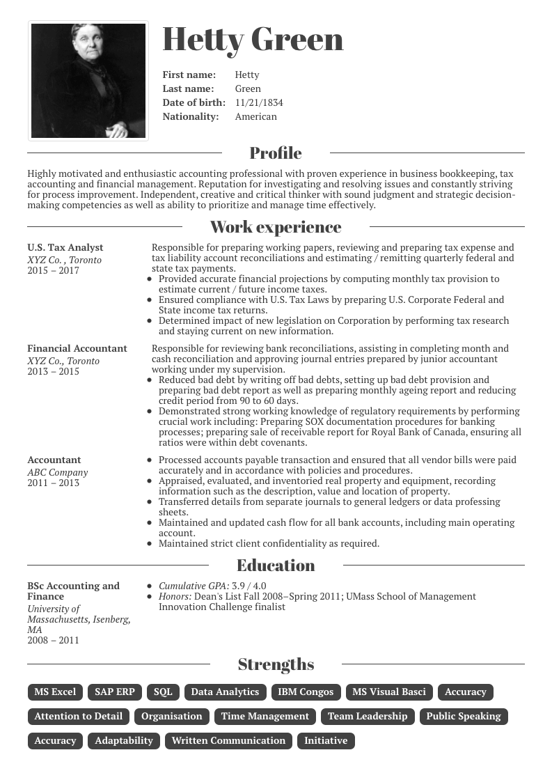 resume letter for accountant