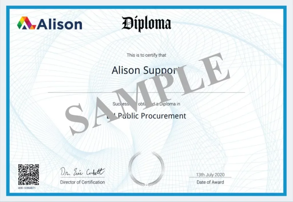 alison online course certificate sample