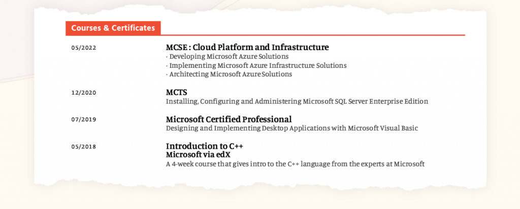 how to add online courses and certificates on a resume