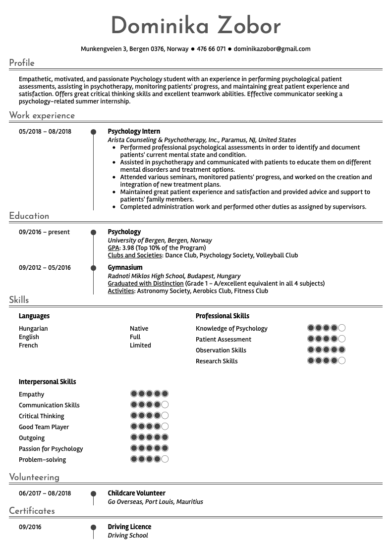 These 7 Student Resume Samples Can Help You Get A Better Summer Job   Psychology Intern Resume Example 