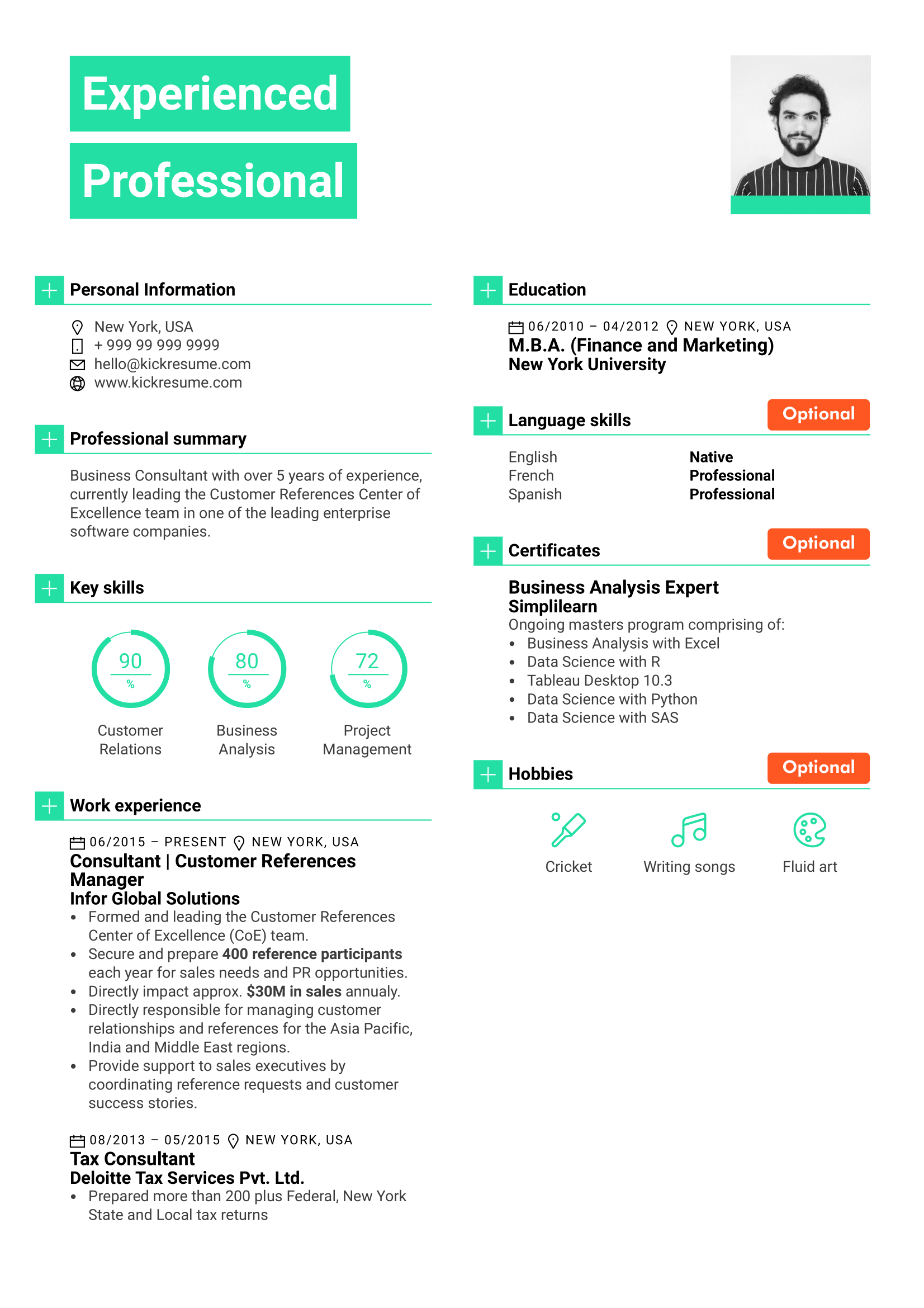 experienced professional resume example