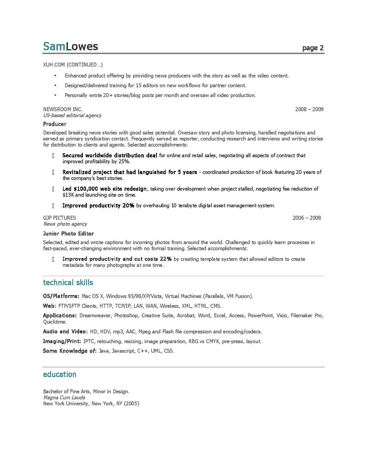 Content Production Specialist resume sample