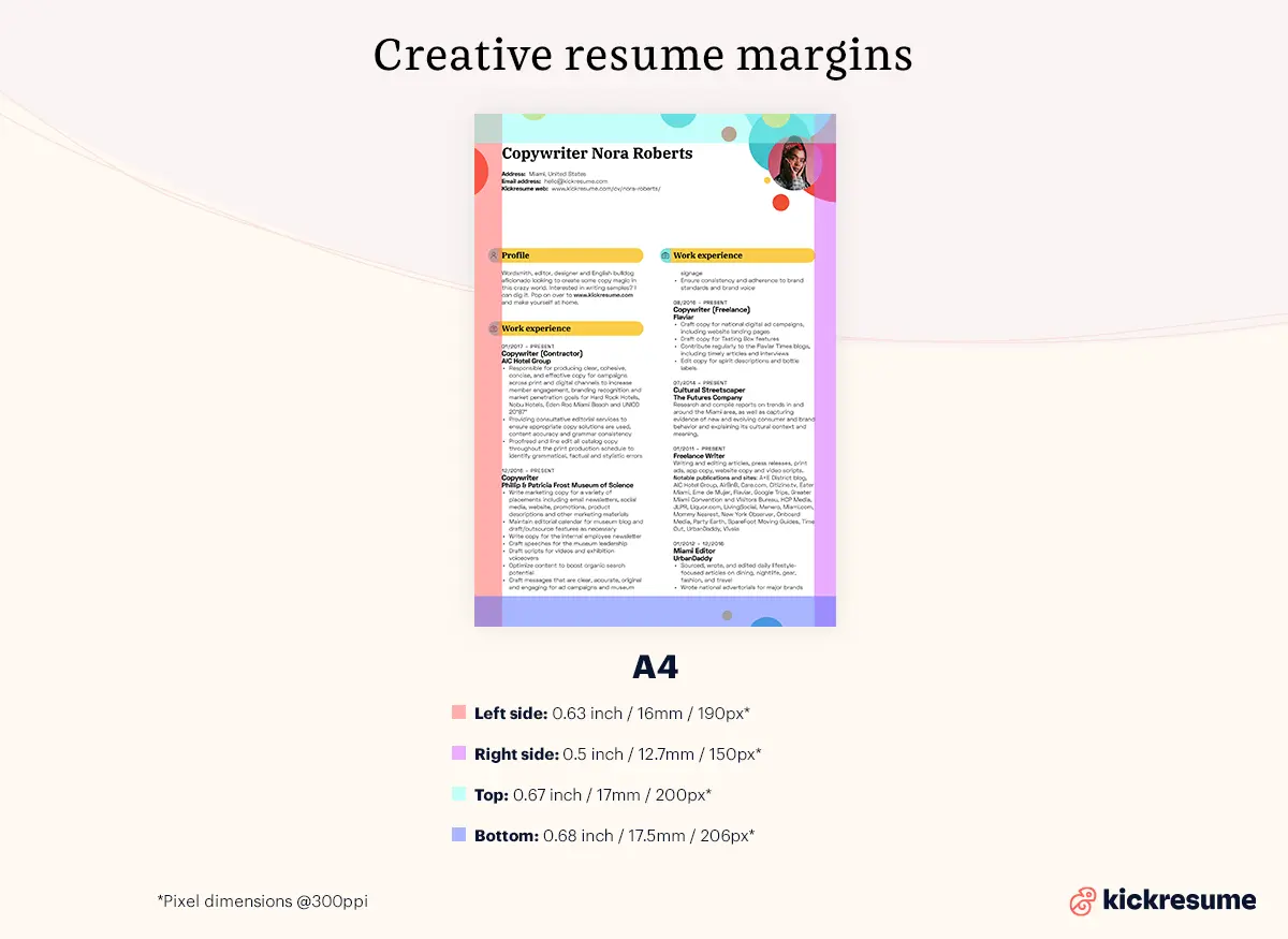 creative resume margins