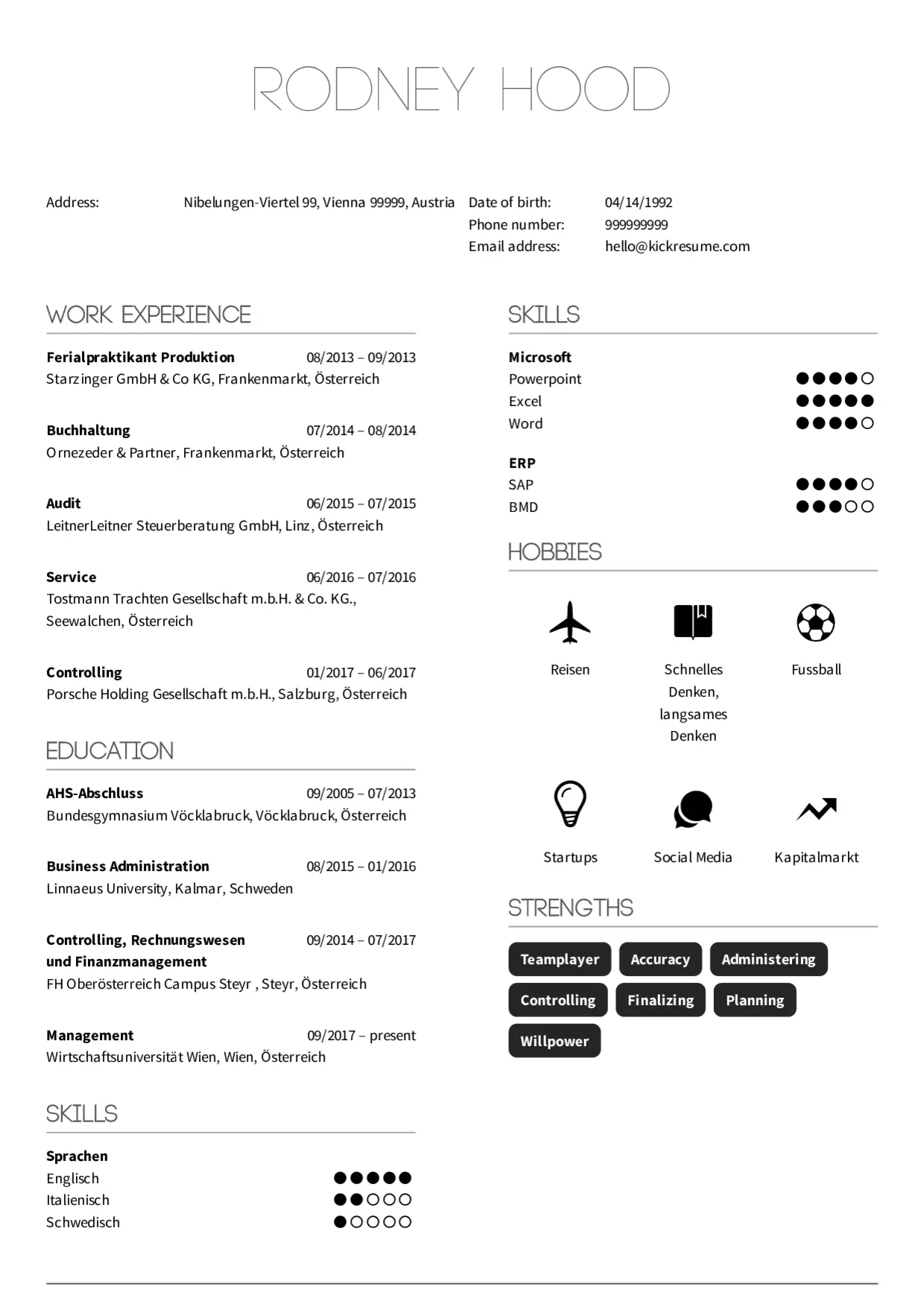 Porsche Holding HR manager Resume example