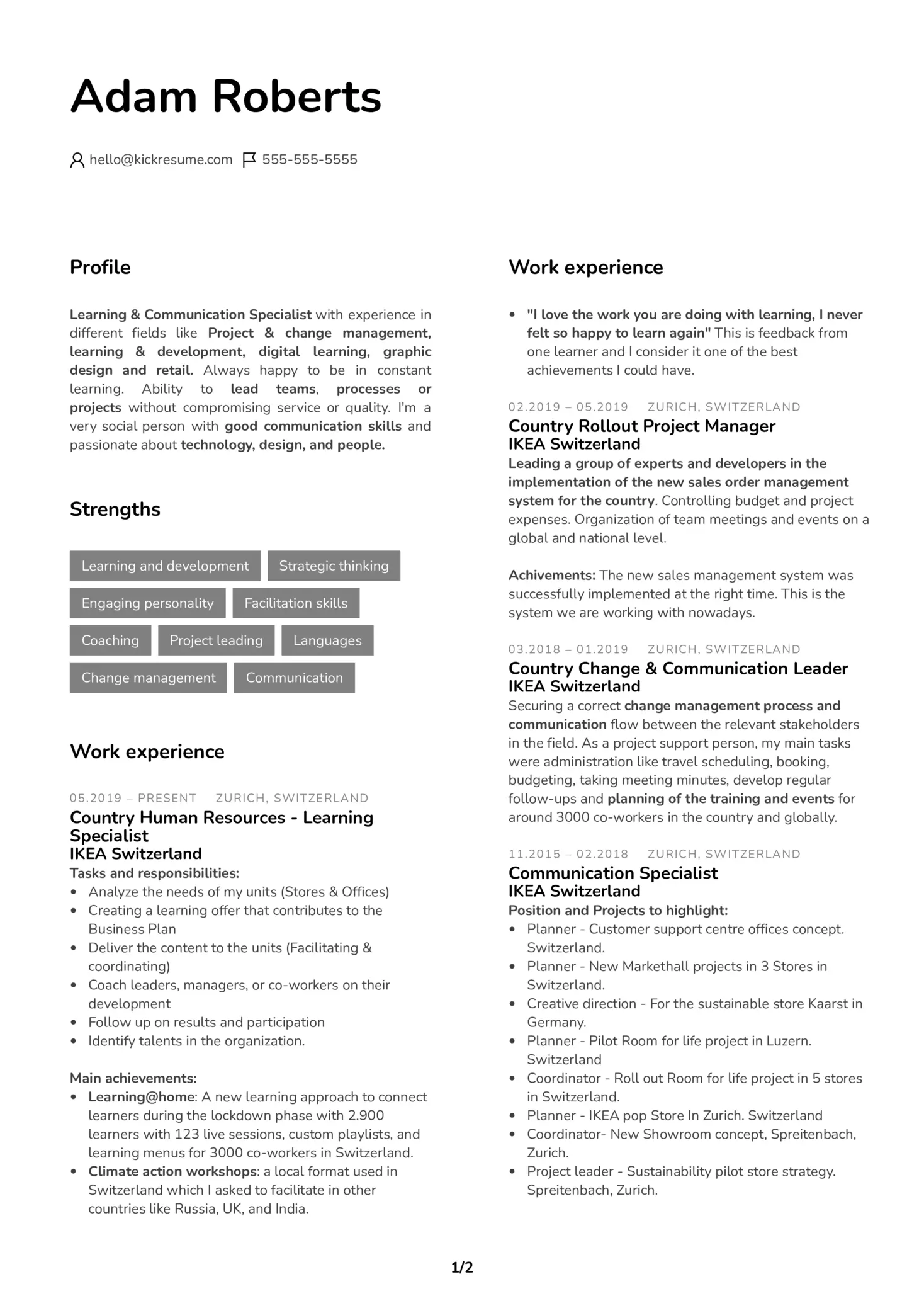 Learning & Development Manager at PepsiCo Resume Sample