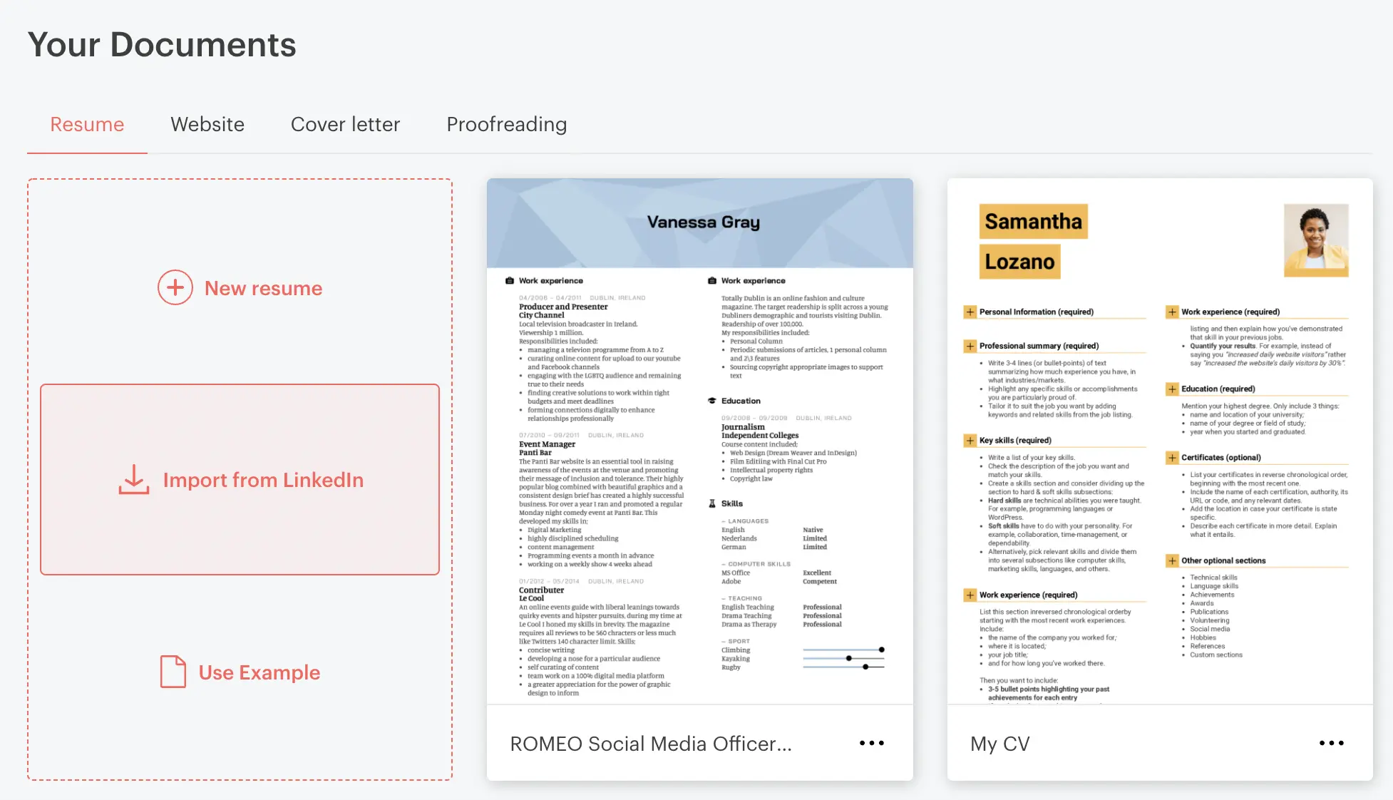 how to create new resume at kickresume