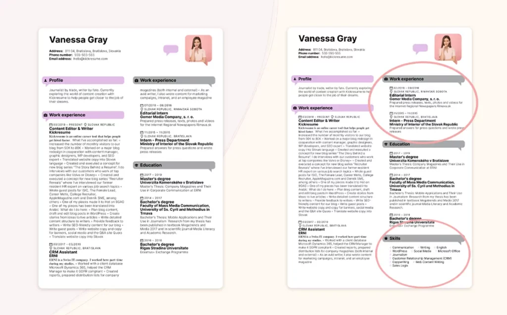 how changing the font size changes the whole resume