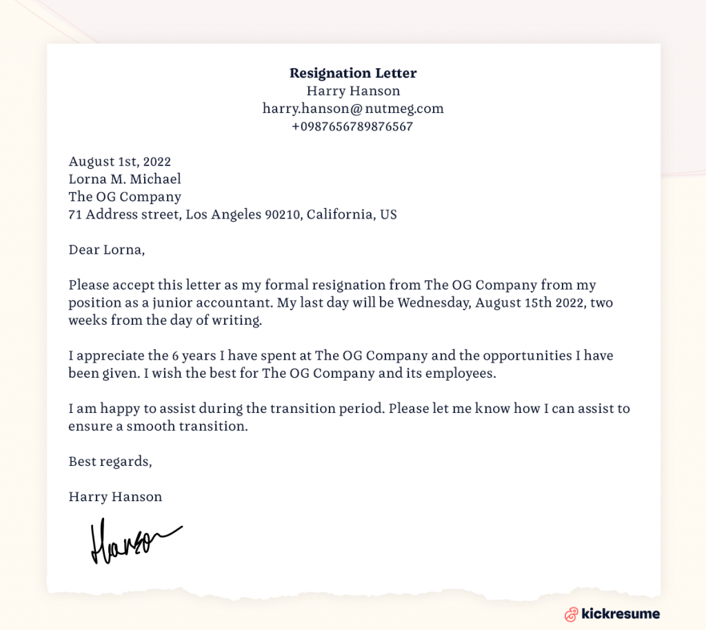 Free Resignation Letter Examples And Templates Kickresume 4081