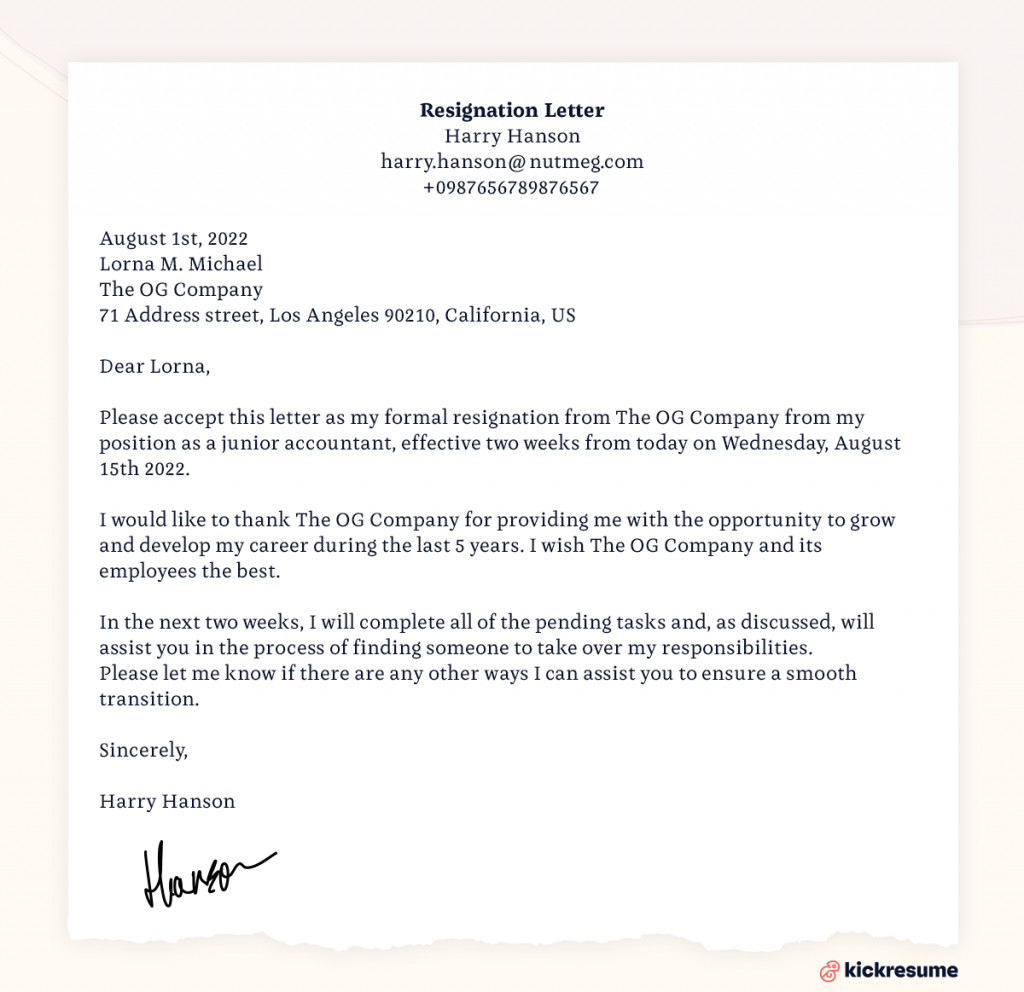 Basic resignation letter sample