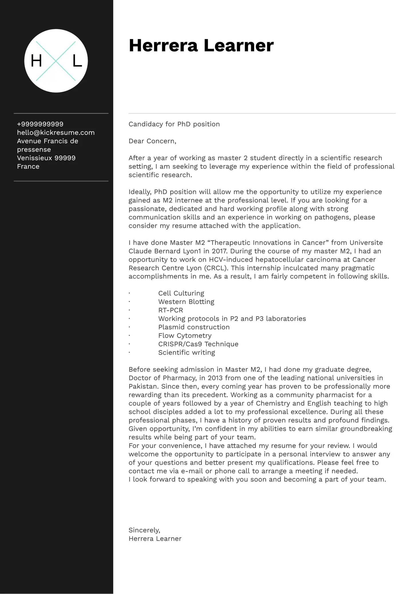 Cover Letter for PhD Application Example From a PhD Student