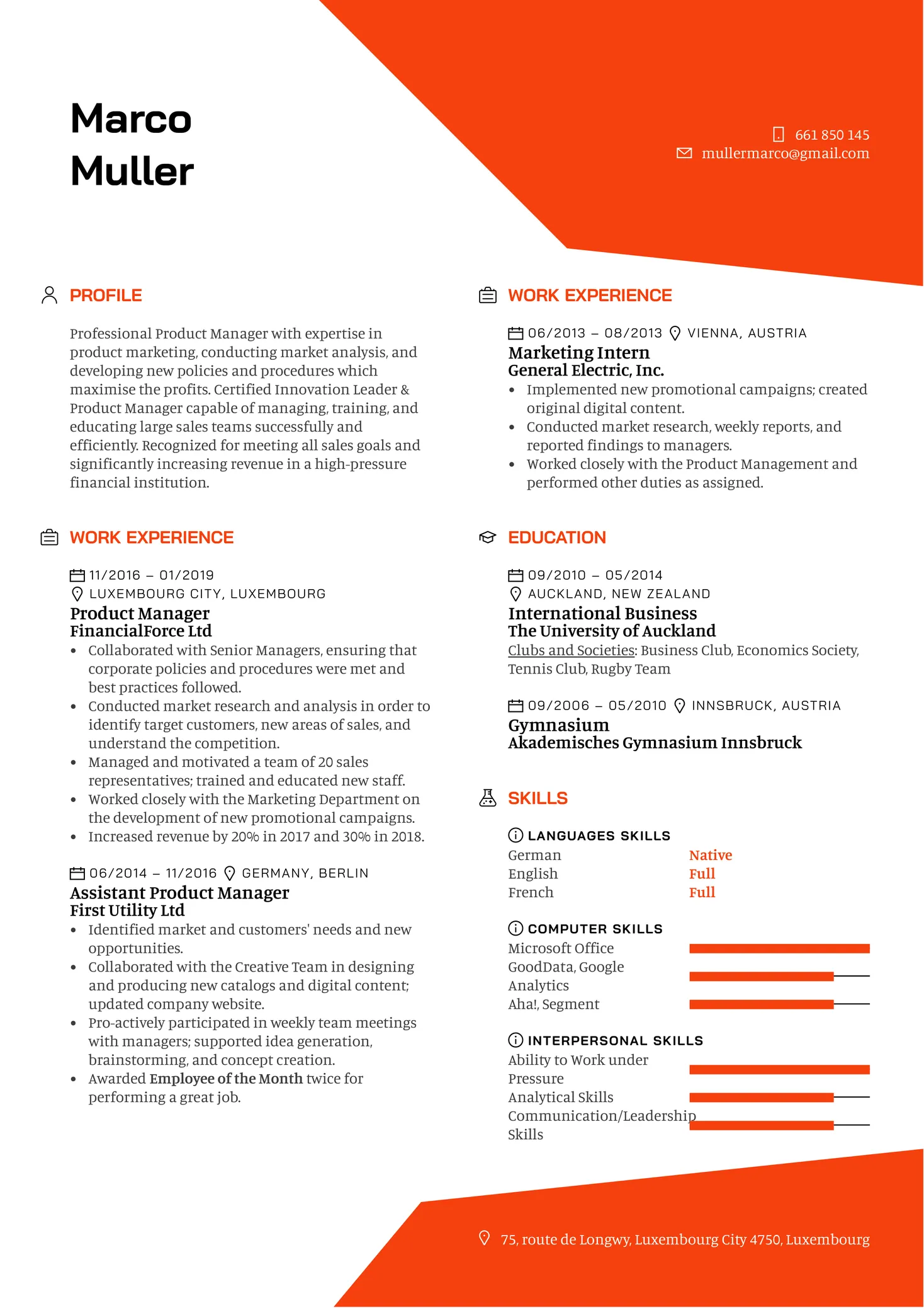 product manager resume example