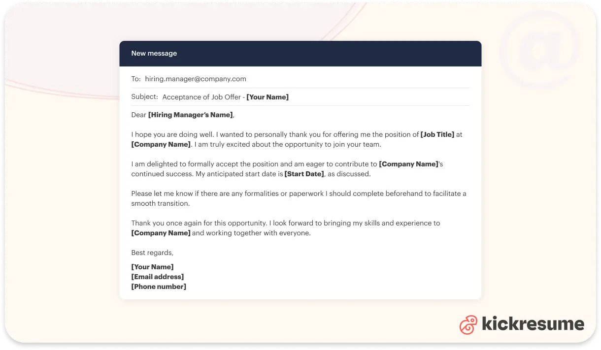 How to accept a job offer email template
