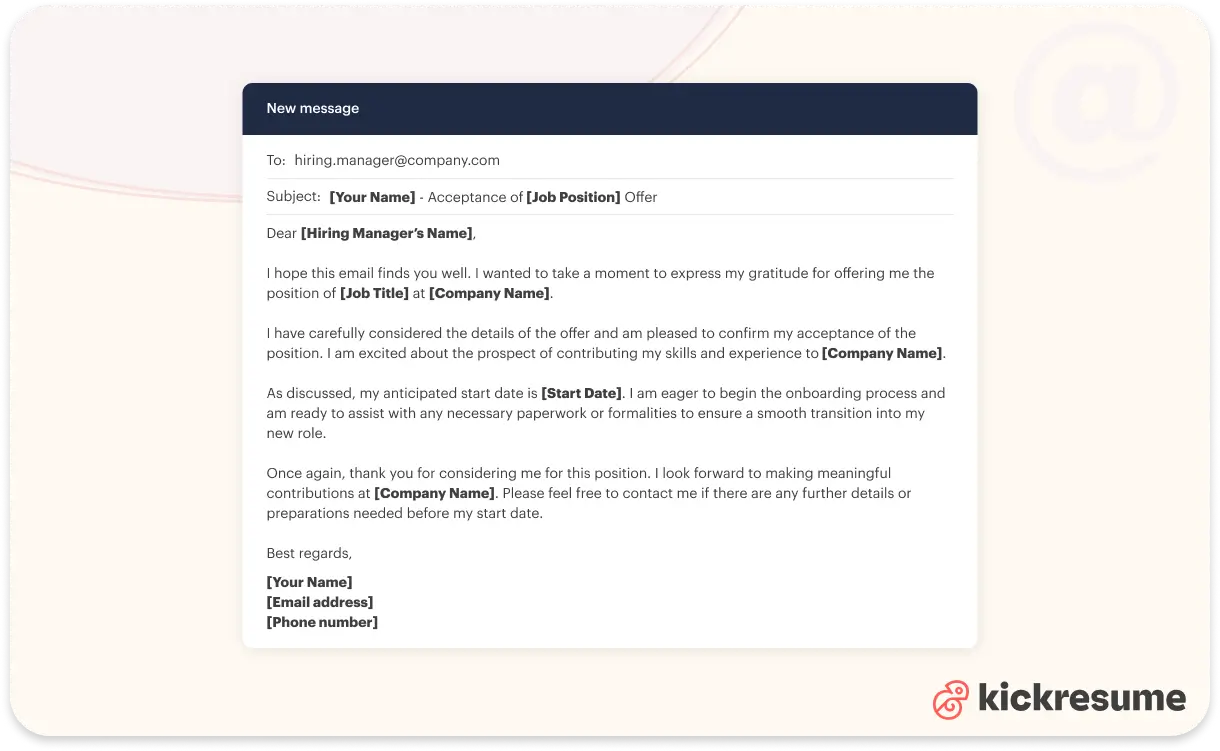 How to accept a job offer email template